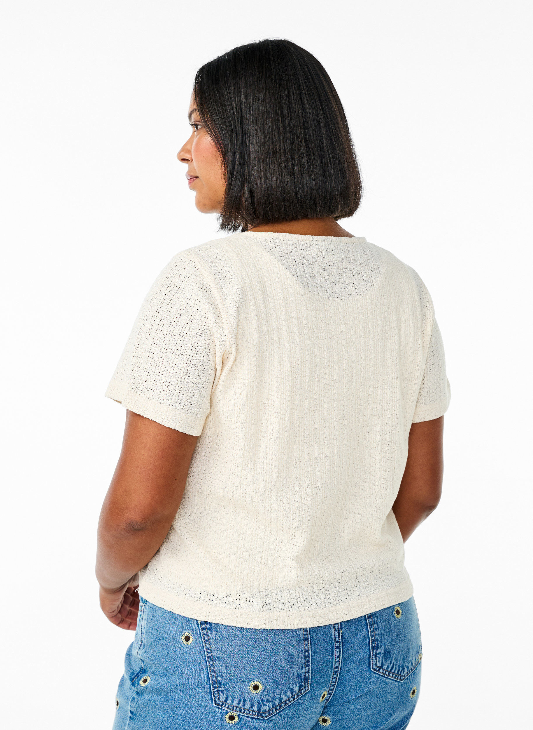 Zizzi Cardigan met korte mouwen, Vanille, Model image number 2