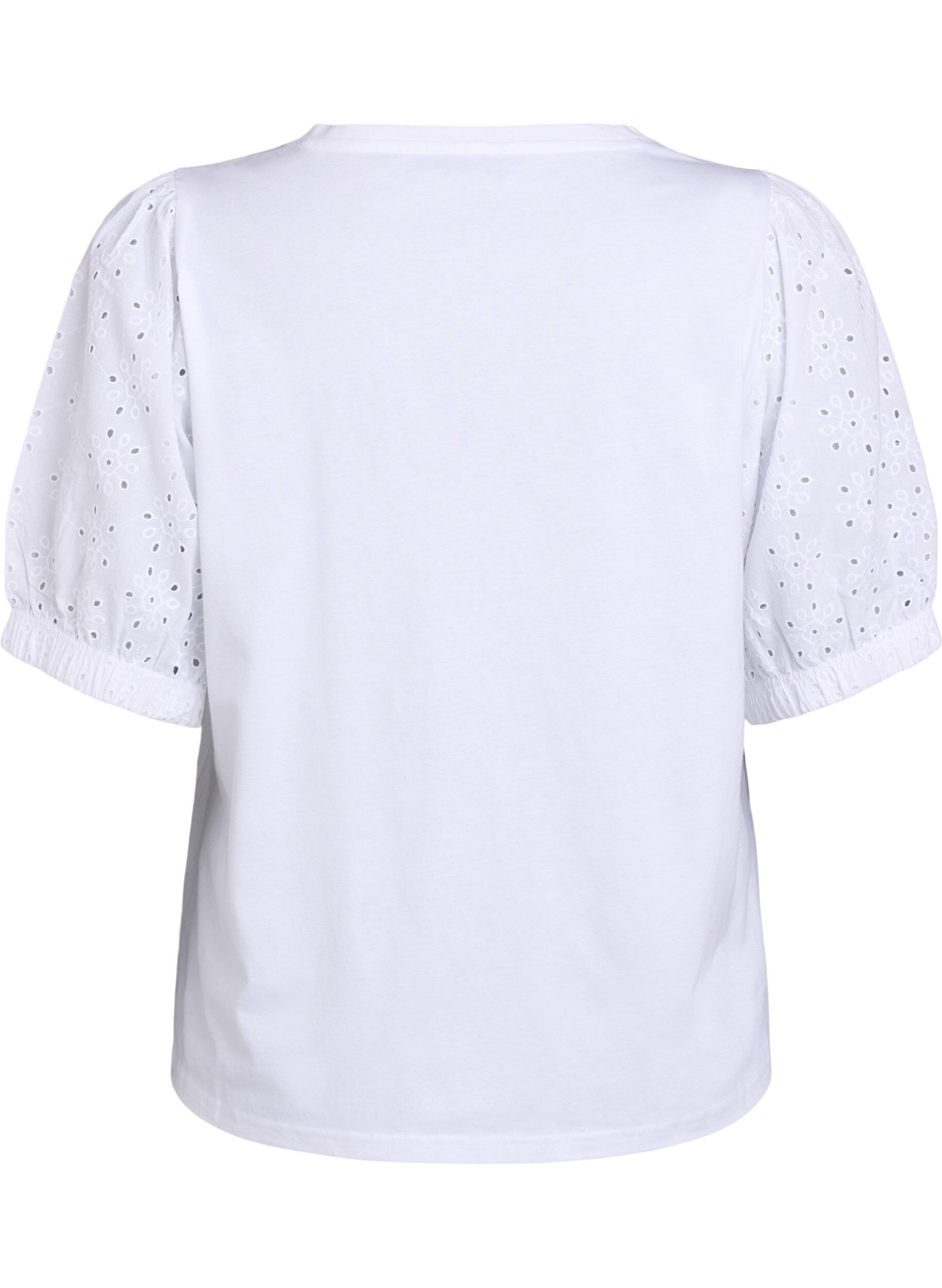 Zizzi T-shirt met mouwen van broderie anglaise, Wit, Packshot image number 1