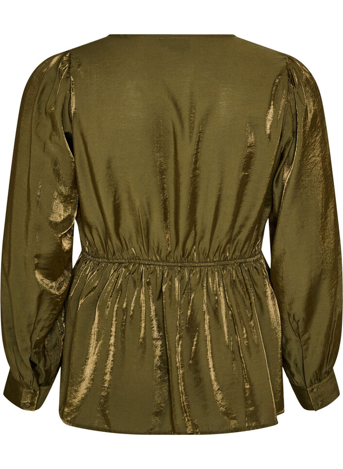 Glanzende viscose blouse met peplumeffect, Groen, Packshot image number 1