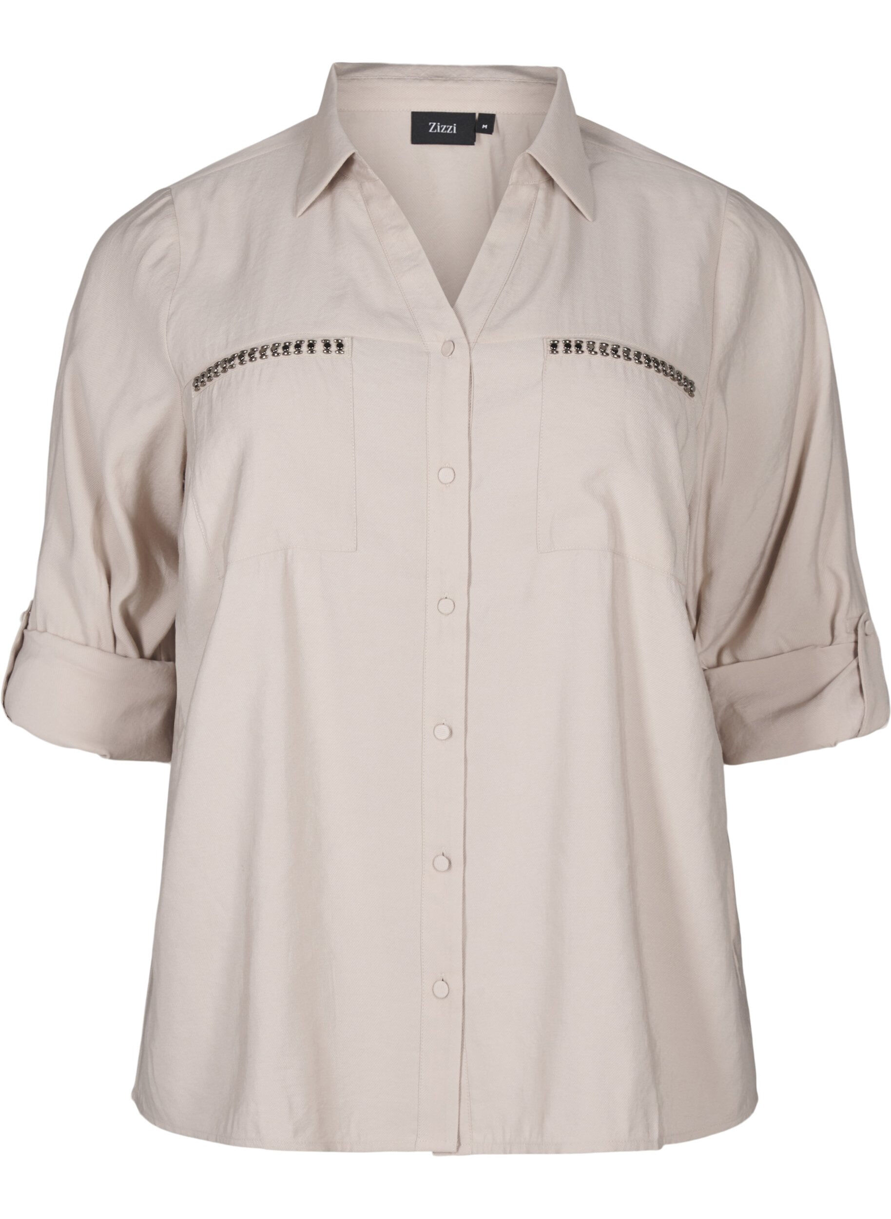 Zizzi Shirt met studs en 3/4 mouwen, Beige, Packshot image number 0