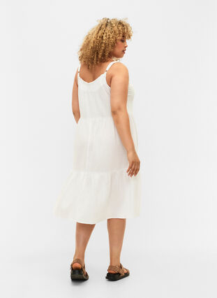 Effen katoenen jurk met bandjes, Bright White, Model image number 1