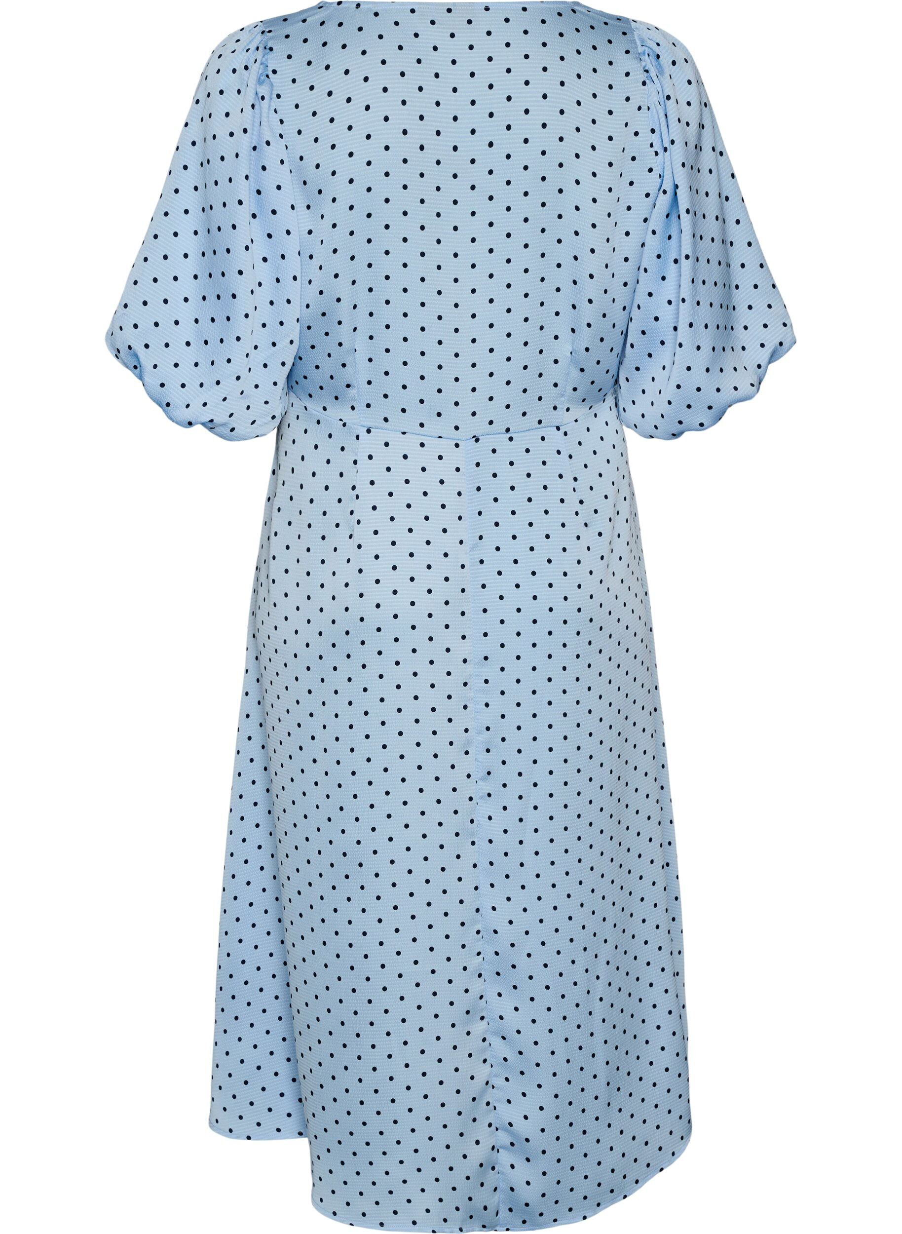 Zizzi Polkadot midi-jurk met vierkante halslijn, Blauw, Packshot image number 1