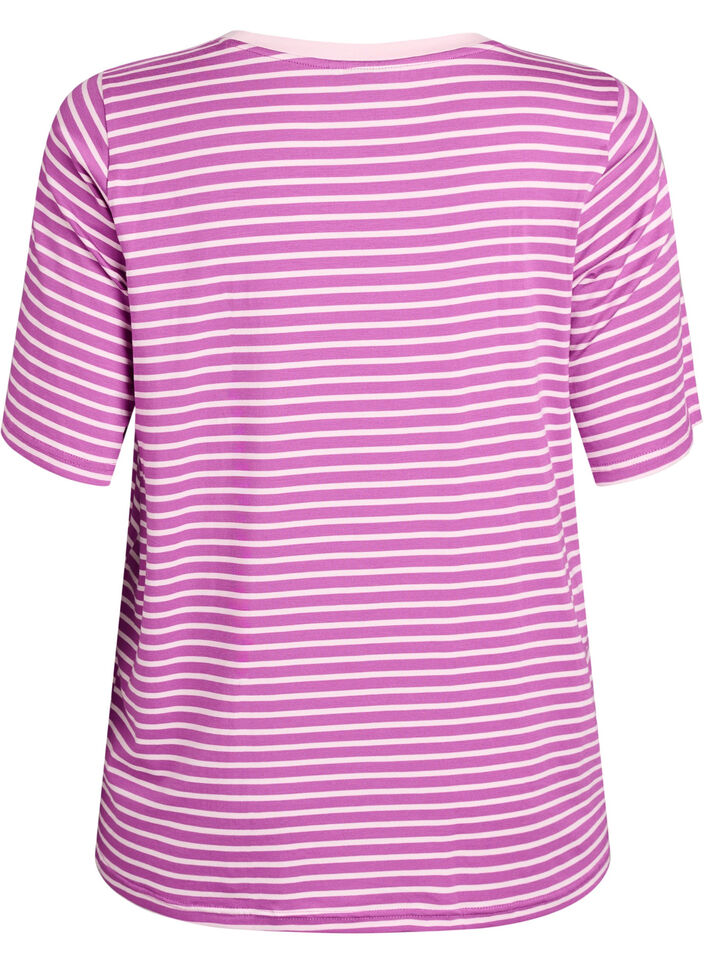 T-shirt met TENCEL&trade; Lyocell en strepen, Paars, Packshot image number 1