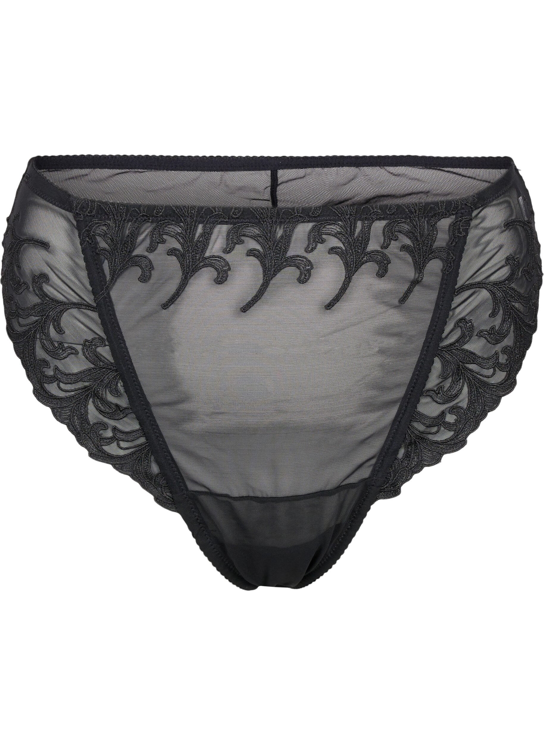 Zizzi Mesh string met borduurdetails, Zwart, Packshot image number 0