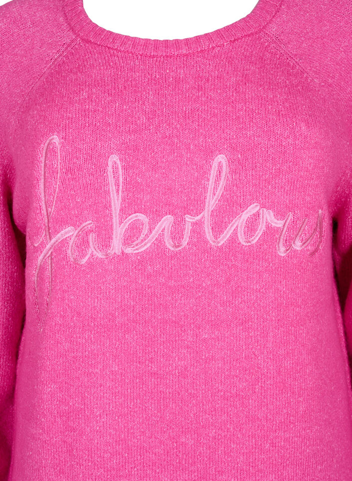 Gebreide blouse met geborduurde tekst, Raspberry Rose, Packshot image number 2