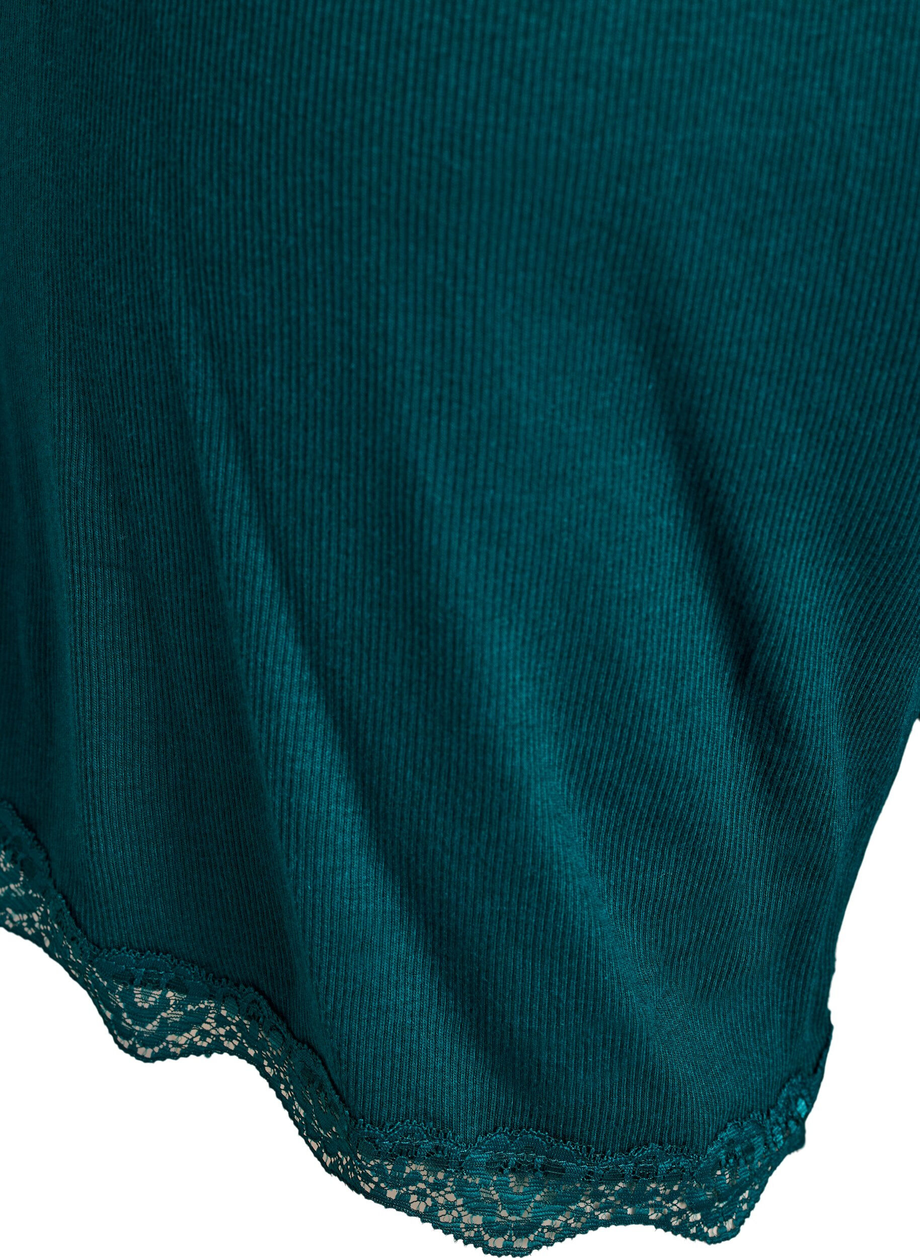 ZizziLichte nachtshorts met ribde structuur en kanten afwerking, Groen, Packshot image number 3