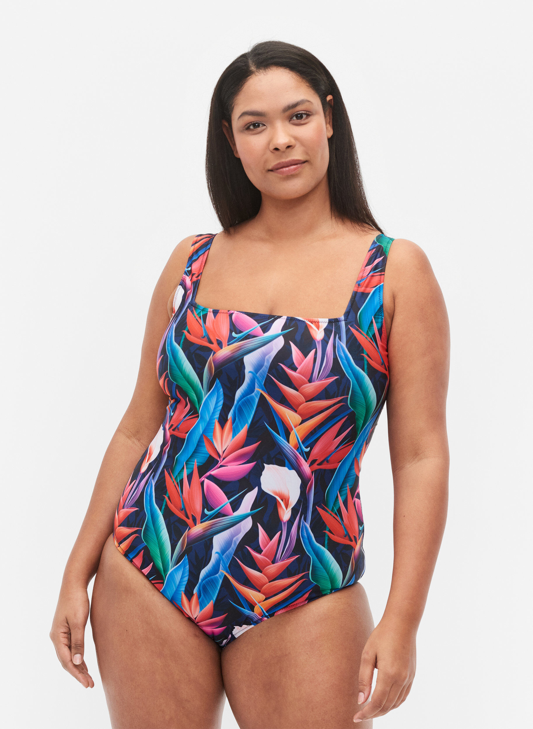 Zizzi Badpak met print, Bright Leaf, Model image number 0