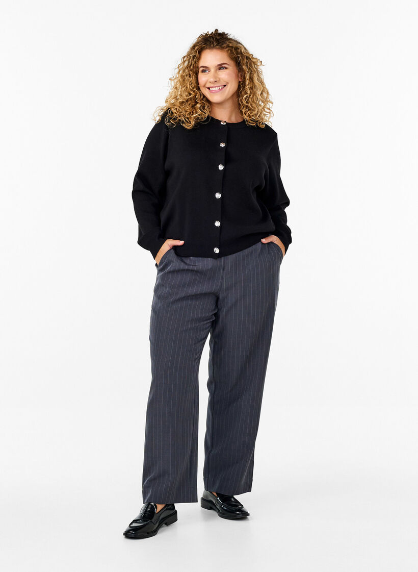 Gebreid vest met decoratieve knopen, Black, Model image number 2