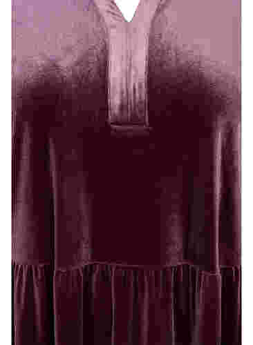 Velours jurk met ruche kraag en 3/4 mouwen, Winetasting, Packshot image number 2