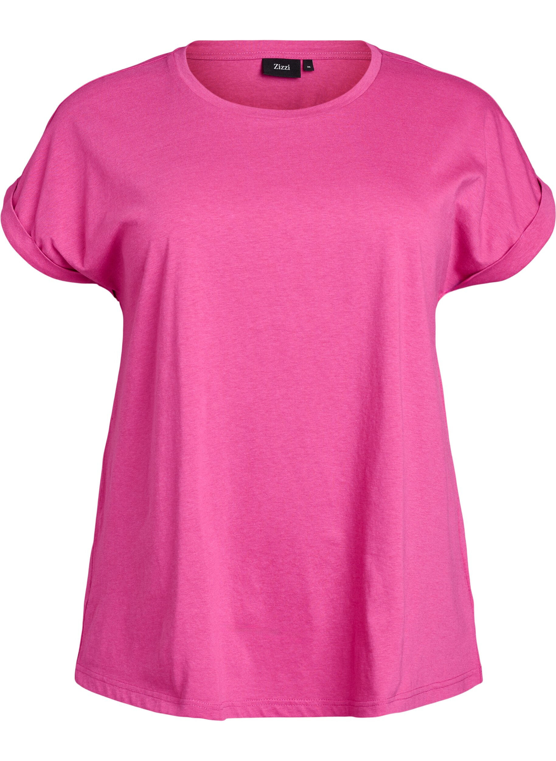Zizzi T-shirt met korte mouwen van katoenmix, Roze, Packshot image number 0