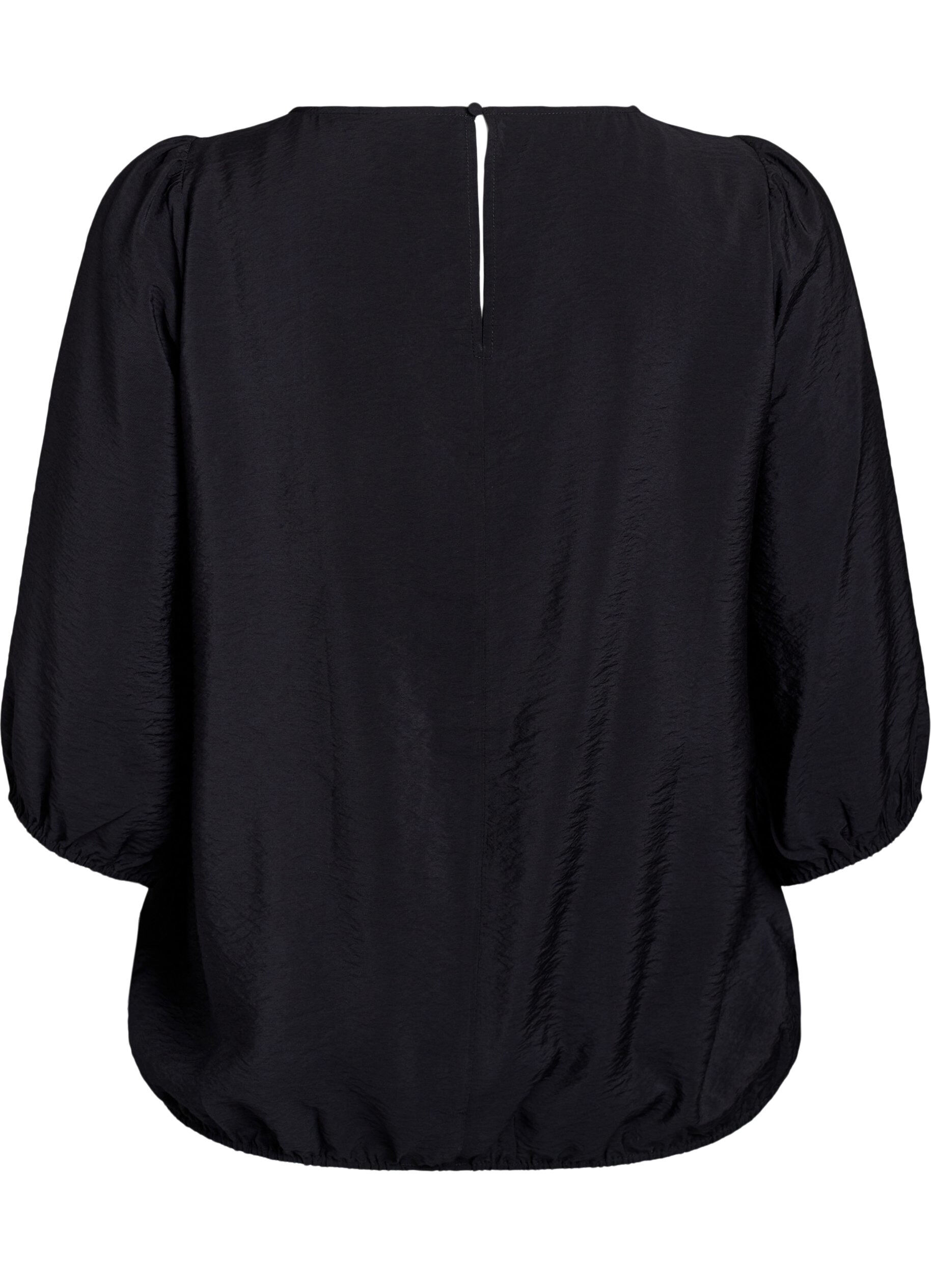 Zizzi Blouse met 3/4 mouwen en kantdetails, Zwart, Packshot image number 1