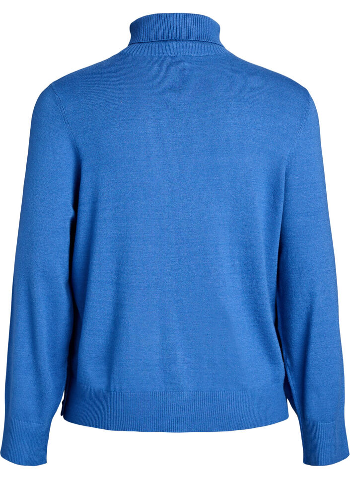 Gebreide blouse met col en knopen aan de zijkant, Blauw, Packshot image number 1