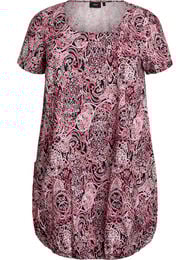 Katoenen jurk met korte mouwen en print, Zwart