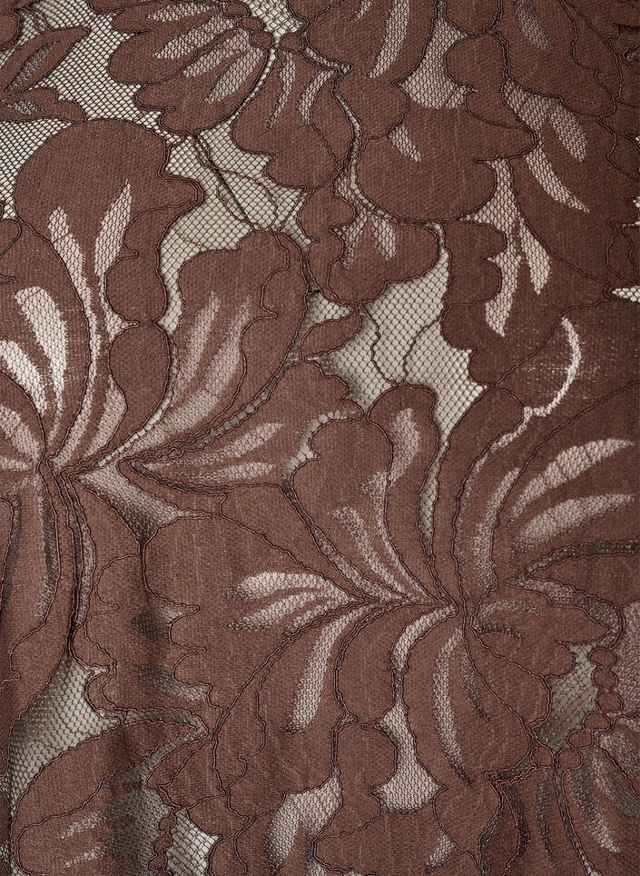 Kanten blouse met korte mouwen, Bruin, Packshot image number 2