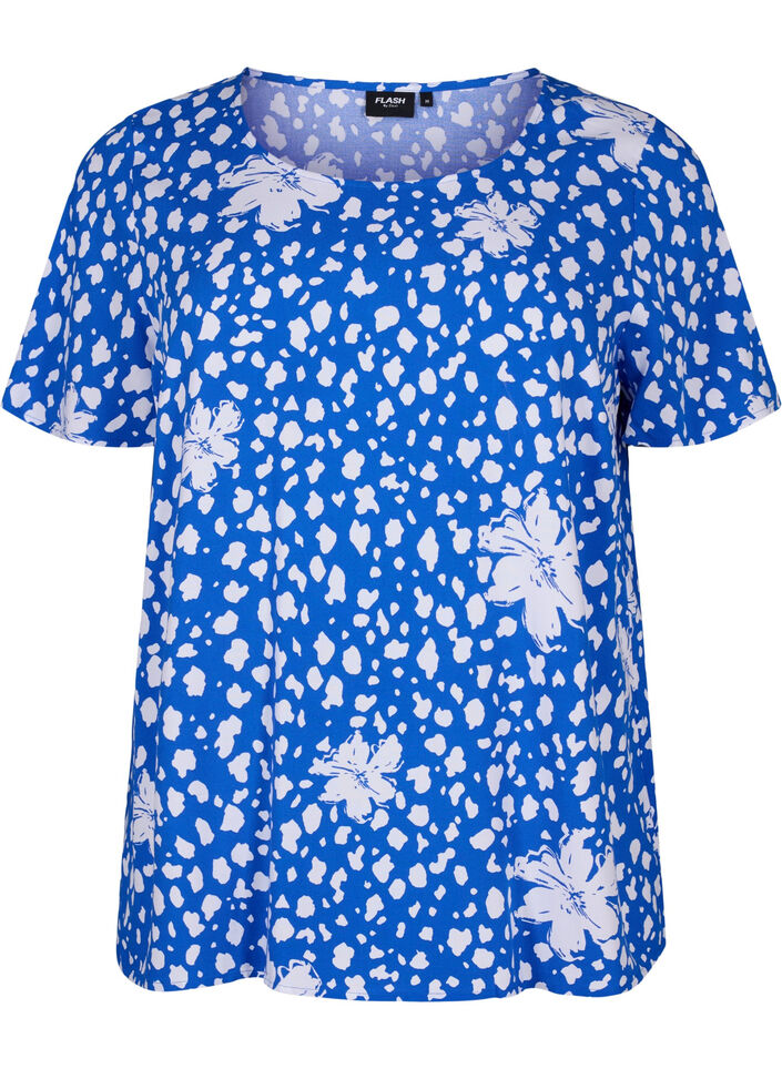 FLASH - Viscose blouse met korte mouwen en print, Blauw, Packshot image number 0