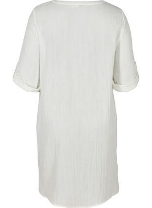 Katoenen jurk met knopen en 3/4 mouwen, Bright White, Packshot image number 1