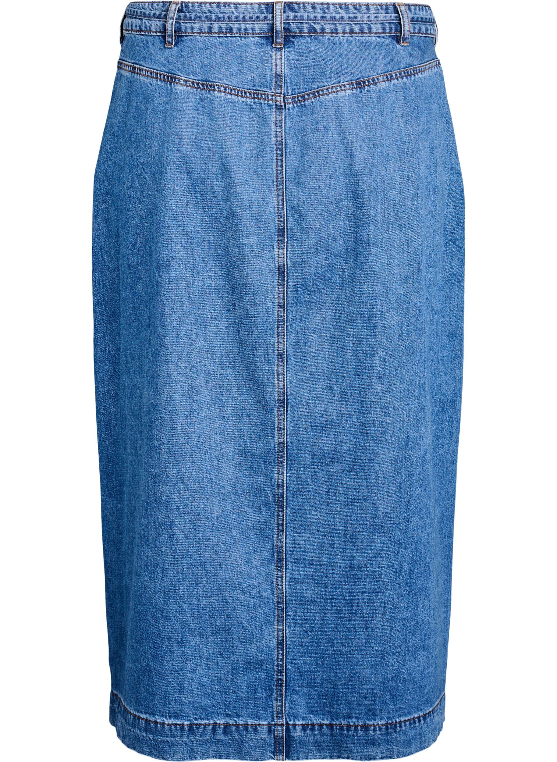 Zizzi Denim maxirok met strikceintuur, Blue Denim, Packshot image number 1