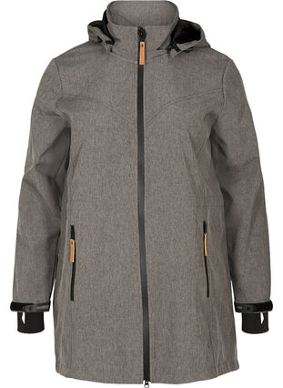 Softshell jas met capuchon en zakken, Medium Grey Melange, Packshot image number 0