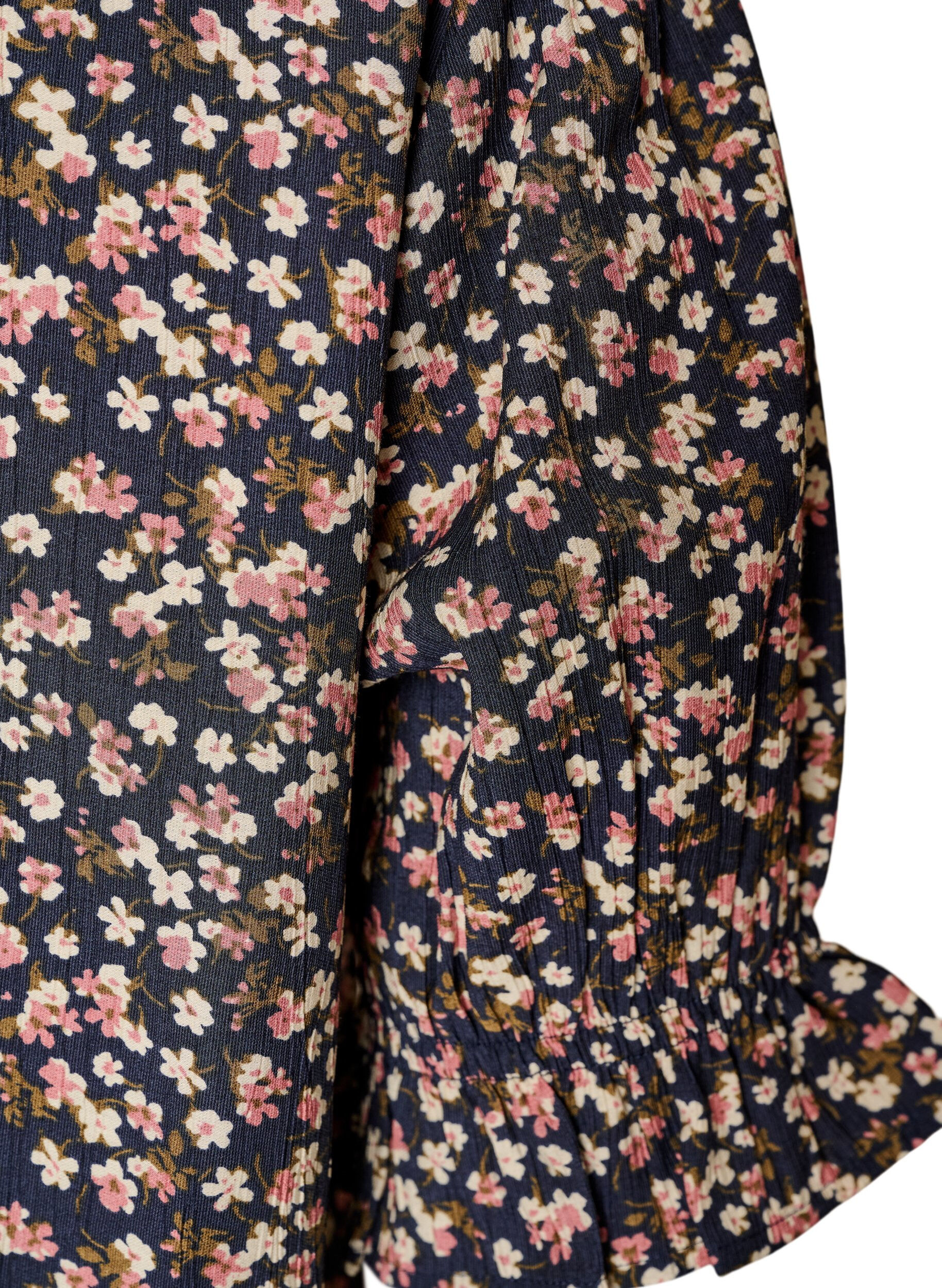 ZizziBlouse van viscose met bloemenprint, korte mouwen en smockdetails, Blauw, Packshot image number 3