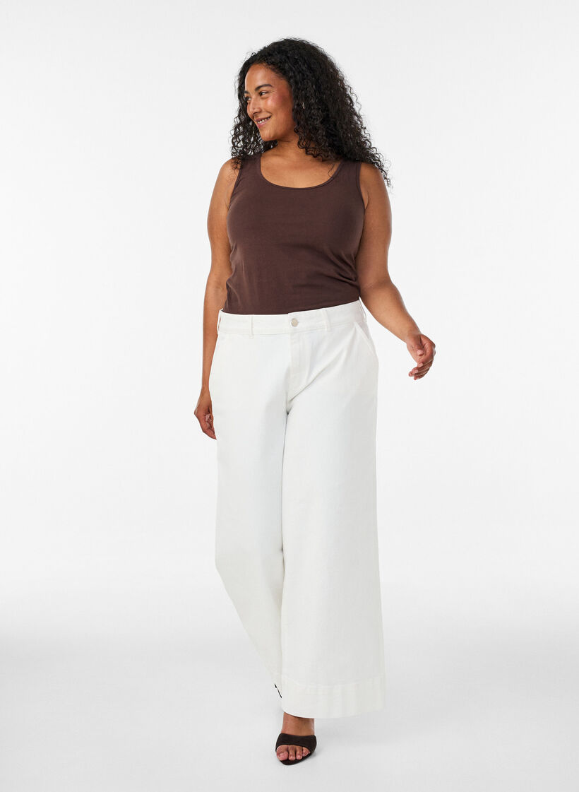 Effen basic top in katoen, Bruin, Model image number 1