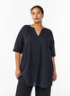 Katoenen tuniek met V-hals, Zwart, Model image number 0