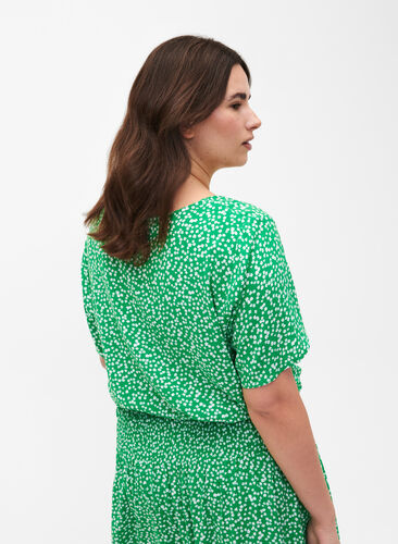 FLASH - Viscose blouse met korte mouwen en print, Bright Green Wh.AOP, Model image number 1