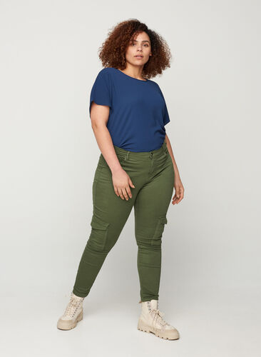 Katoenen broek met enkellengte, Army green , Model image number 1