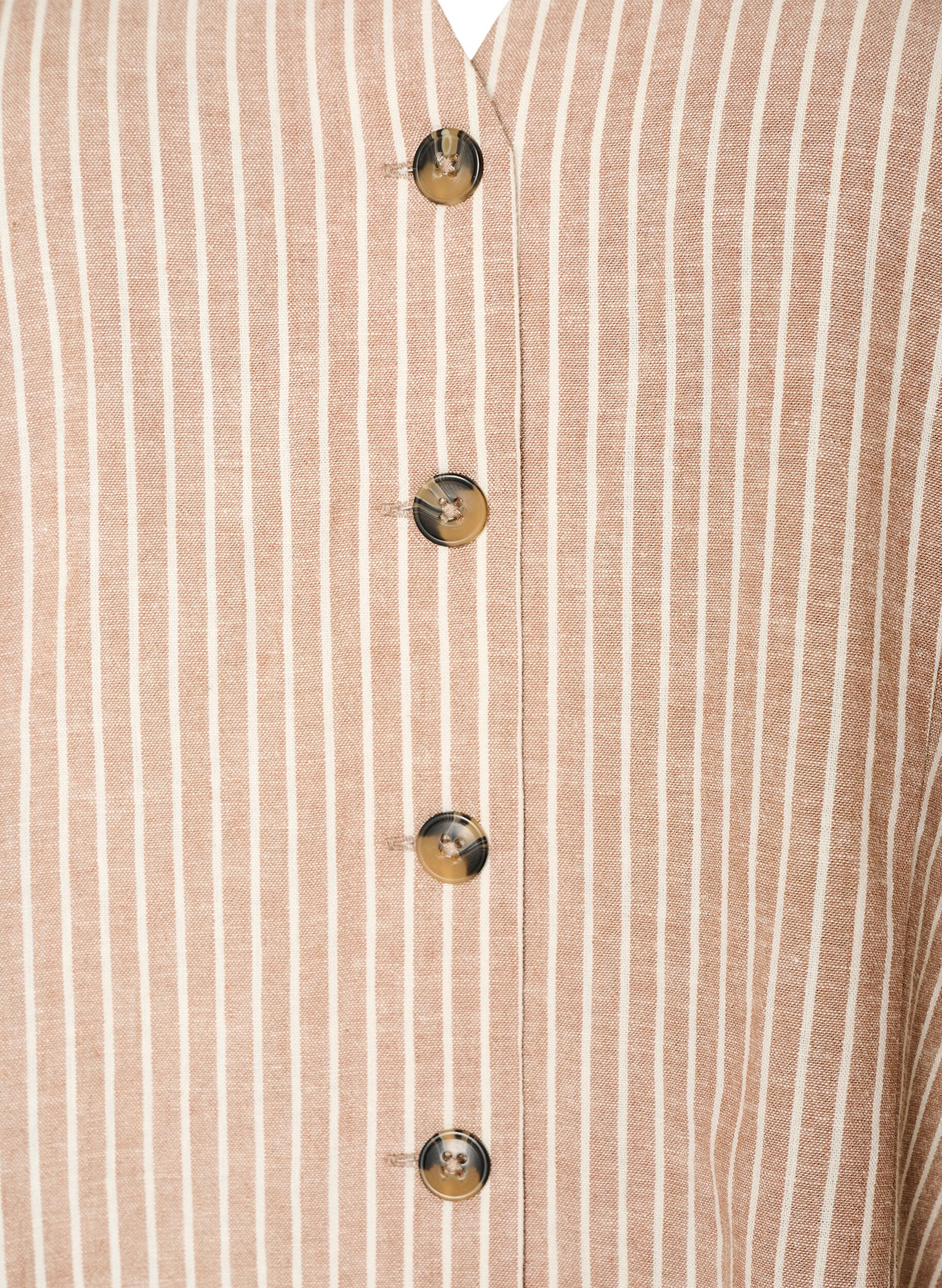 ZizziGestreepte vest in linnen en viscose, Beige, Packshot image number 2