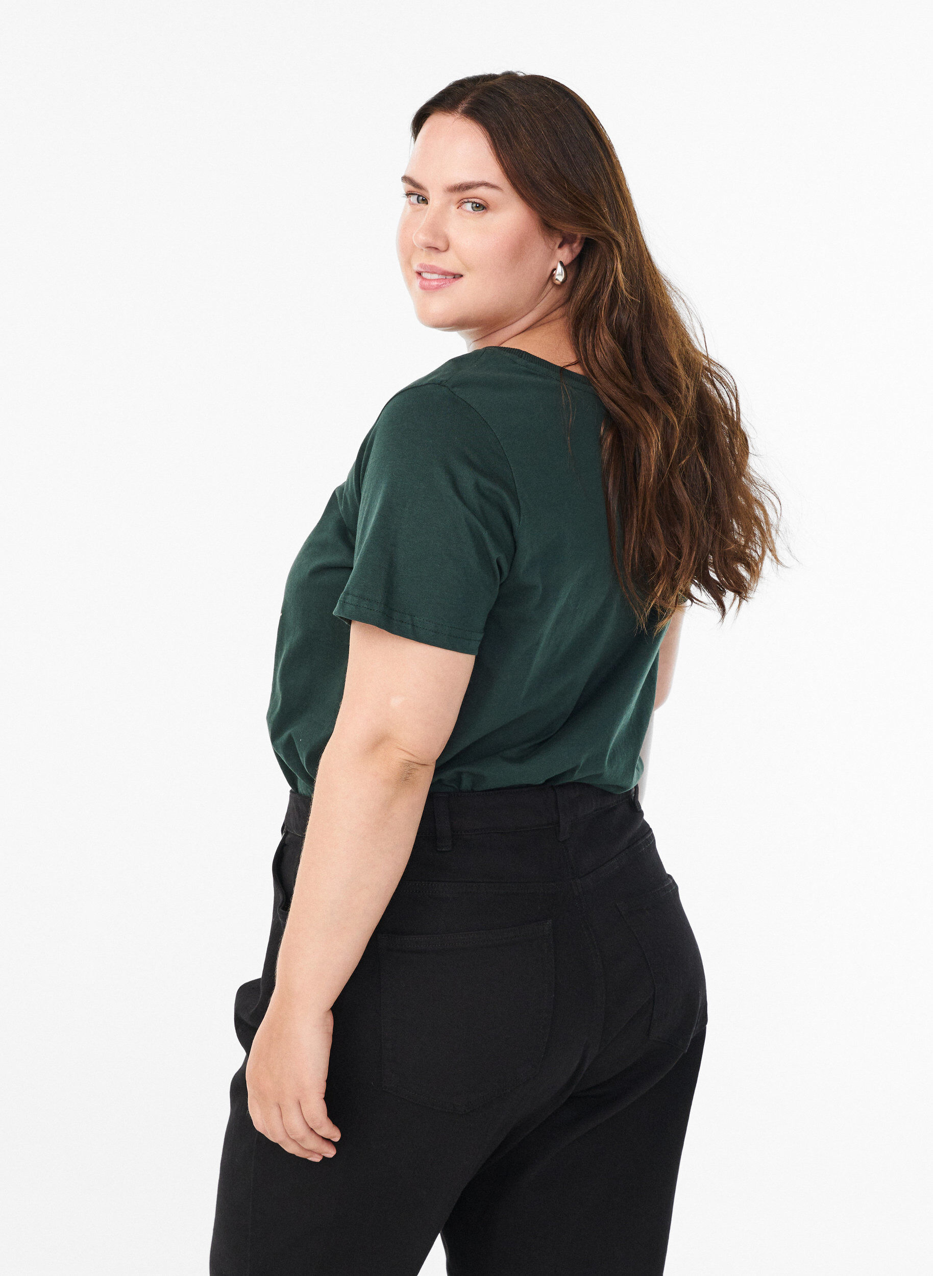 Zizzi Kerst T-shirt van biologisch katoen, Groen, Model image number 2