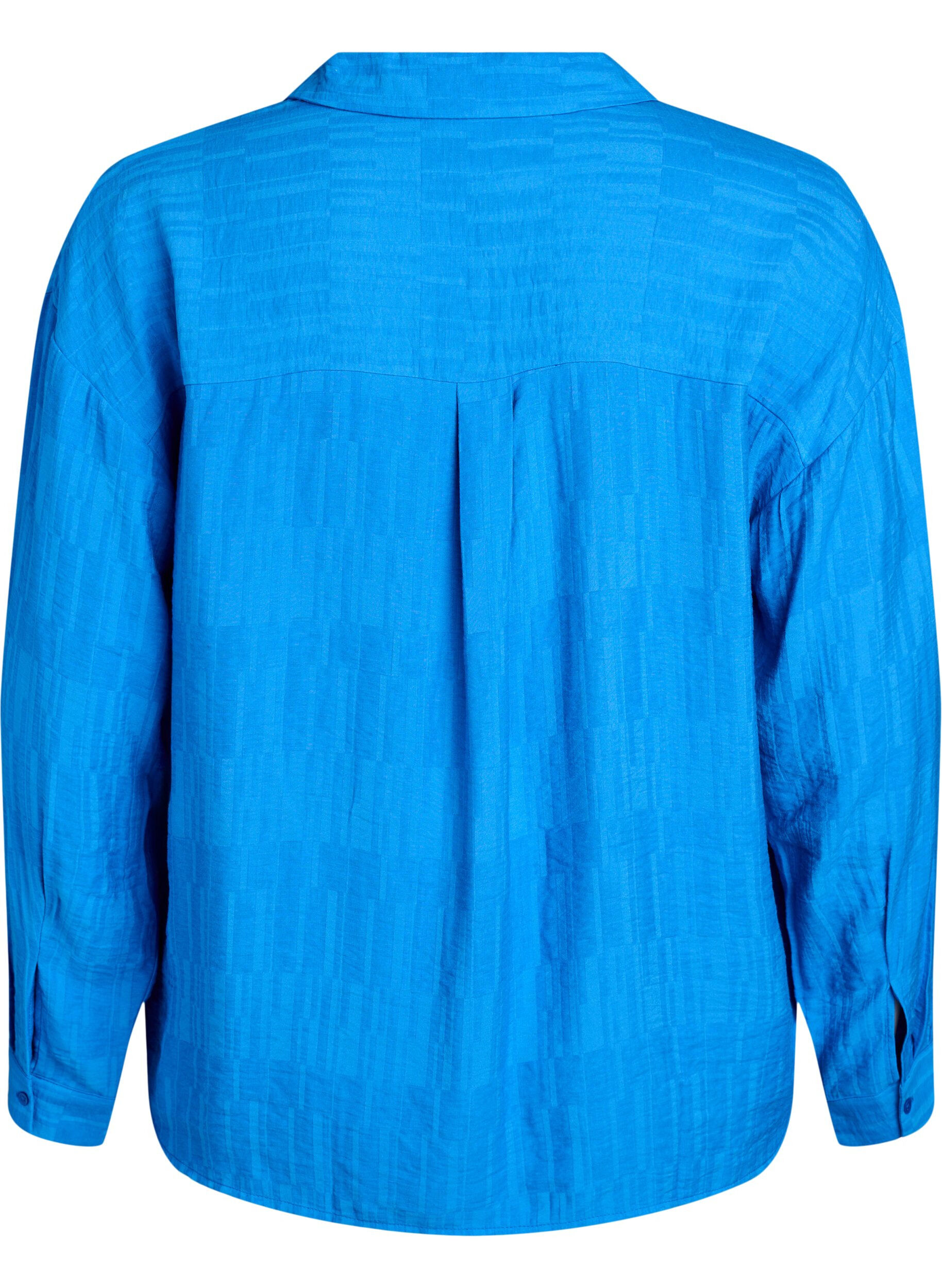 Zizzi Losvallend shirt met textuur en V-hals, Blauw, Packshot image number 1