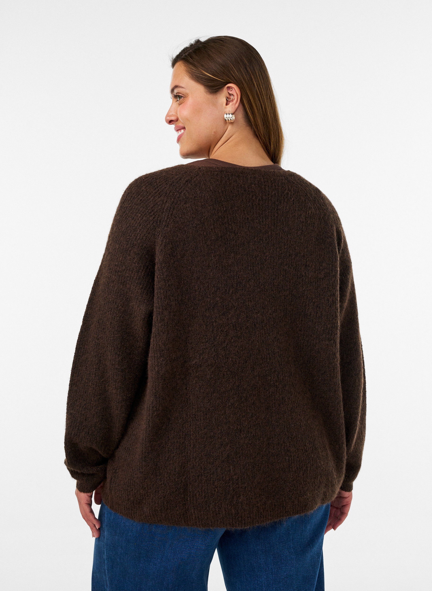 ZizziGebreide blouse met V-hals en raglanmouwen, Bruin, Model image number 2