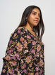 Blouse met bloemenprint en ruchesdetails, Zwart, Model image number 3