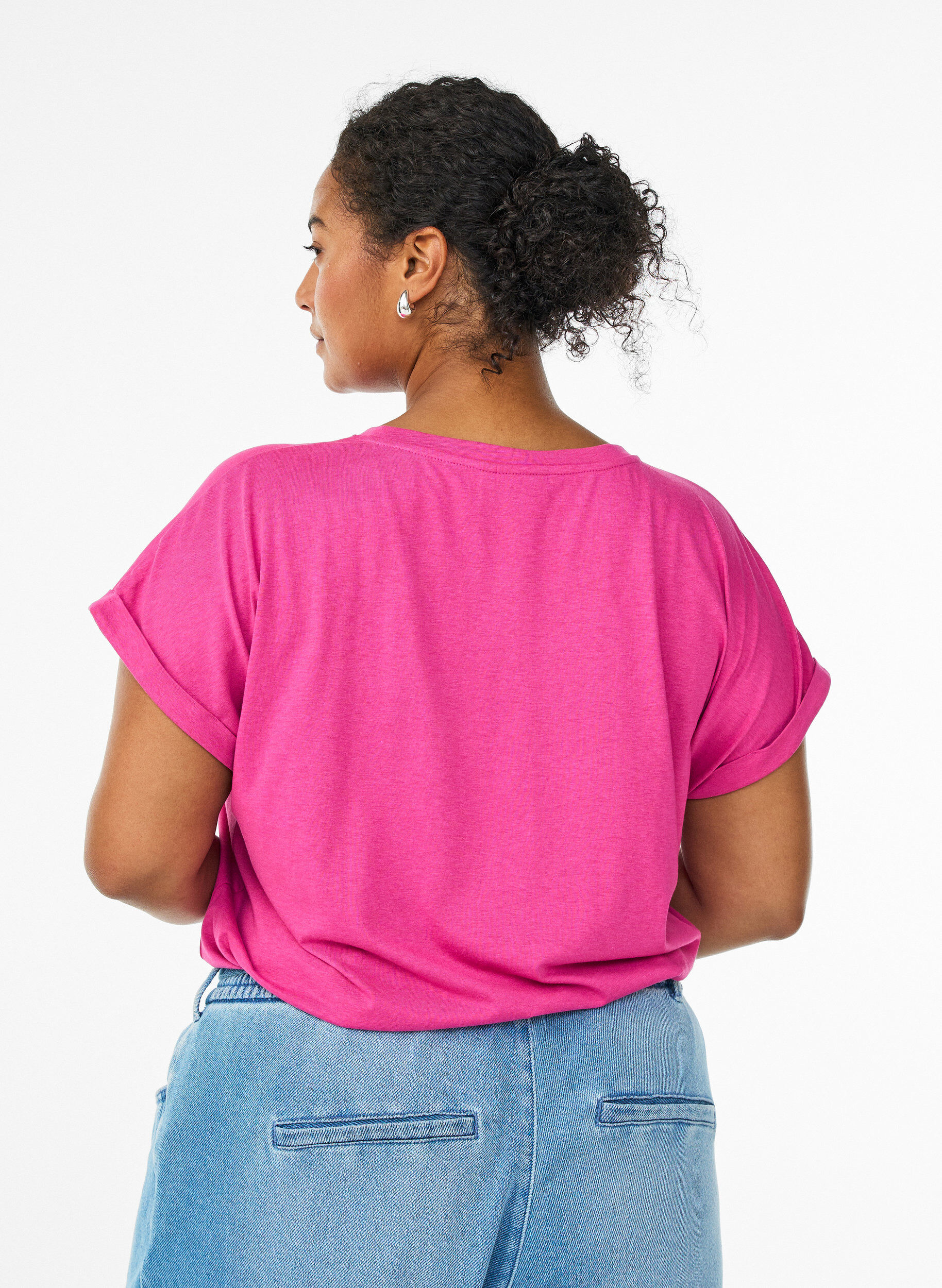 Zizzi T-shirt met korte mouwen van katoenmix, Roze, Model image number 2
