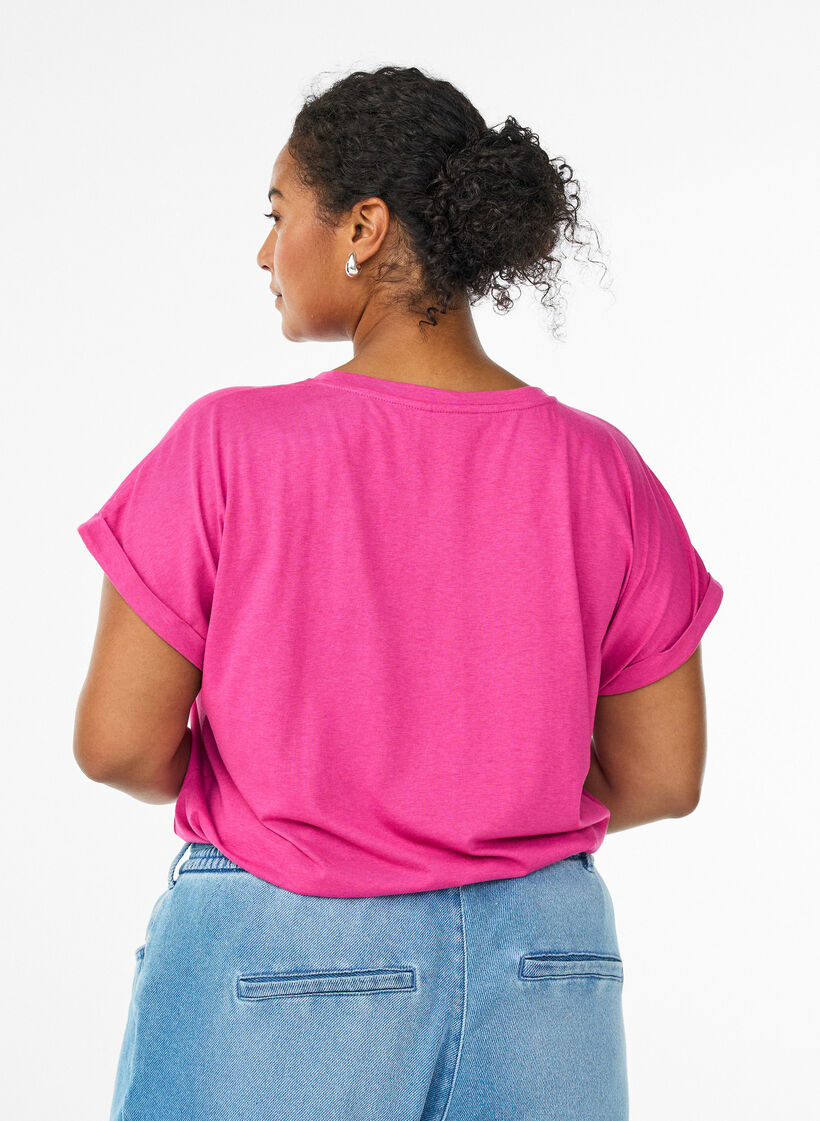 T-shirt met korte mouwen van katoenmix, Roze, Model image number 2