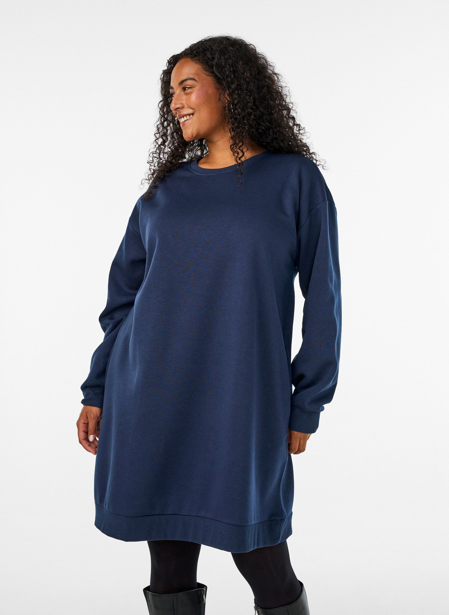ZizziLosse sweatshirtjurk met zakken, Blauw, Model image number 0