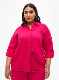 Overhemd met katoenen mousseline kraag, Bright Rose, Model