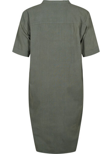 FLASH - Midi jurk met korte mouwen in katoen, Balsam Green, Packshot image number 1