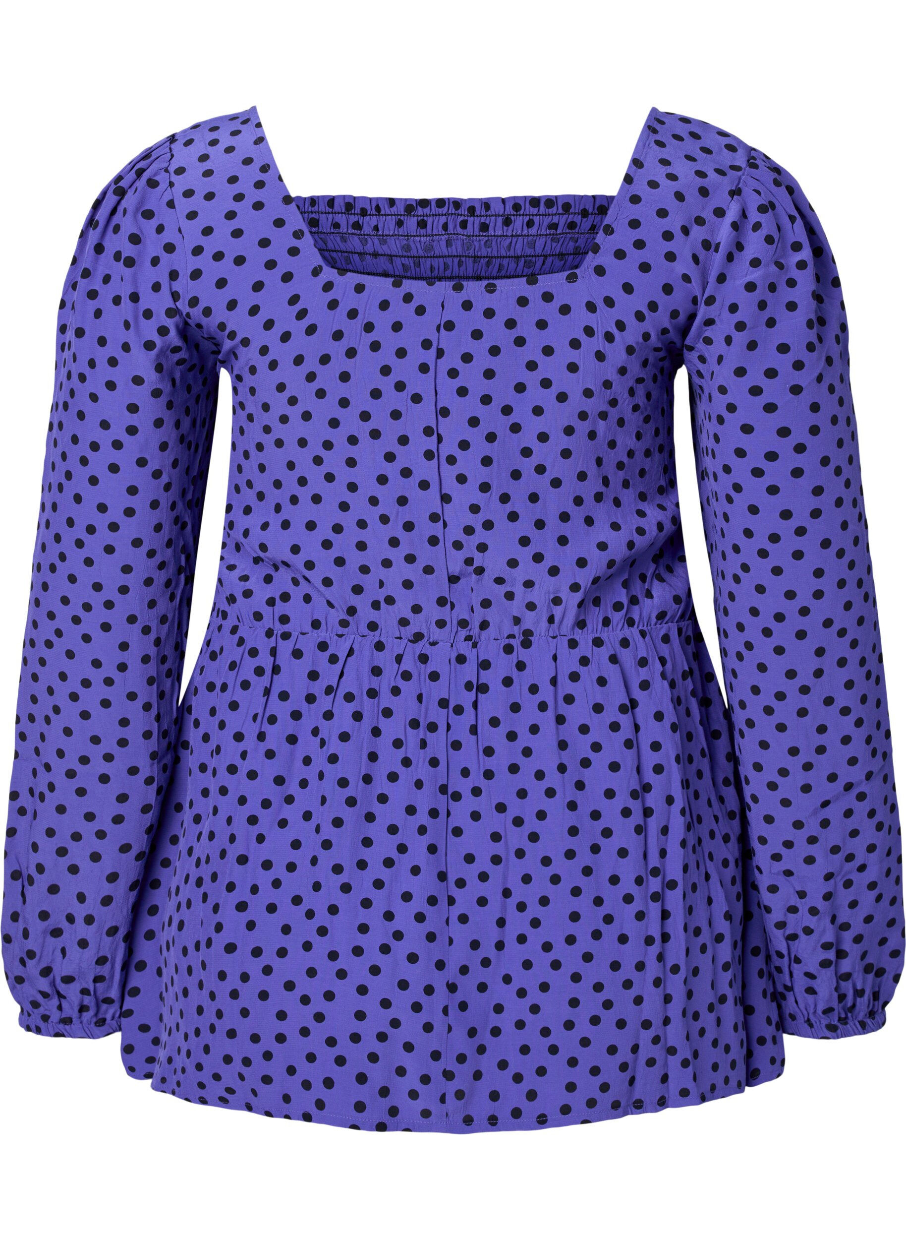 Zizzi Gestippelde viscose blouse met smok, R.Blue w. Black Dot, Packshot image number 1