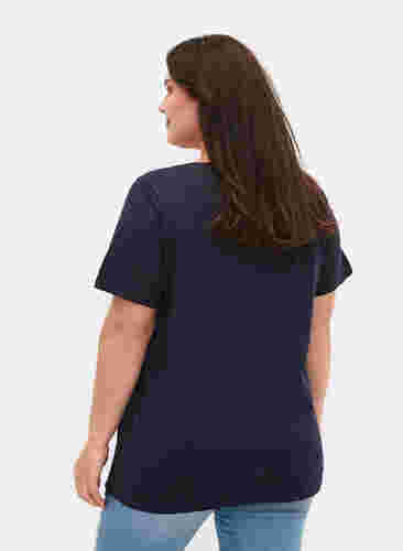 T-shirt in katoen met anglaise borduurwerk, Navy Blazer, Model image number 1