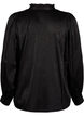 Blouse met lange mouwen, ruches en V-hals, Black, Packshot image number 1