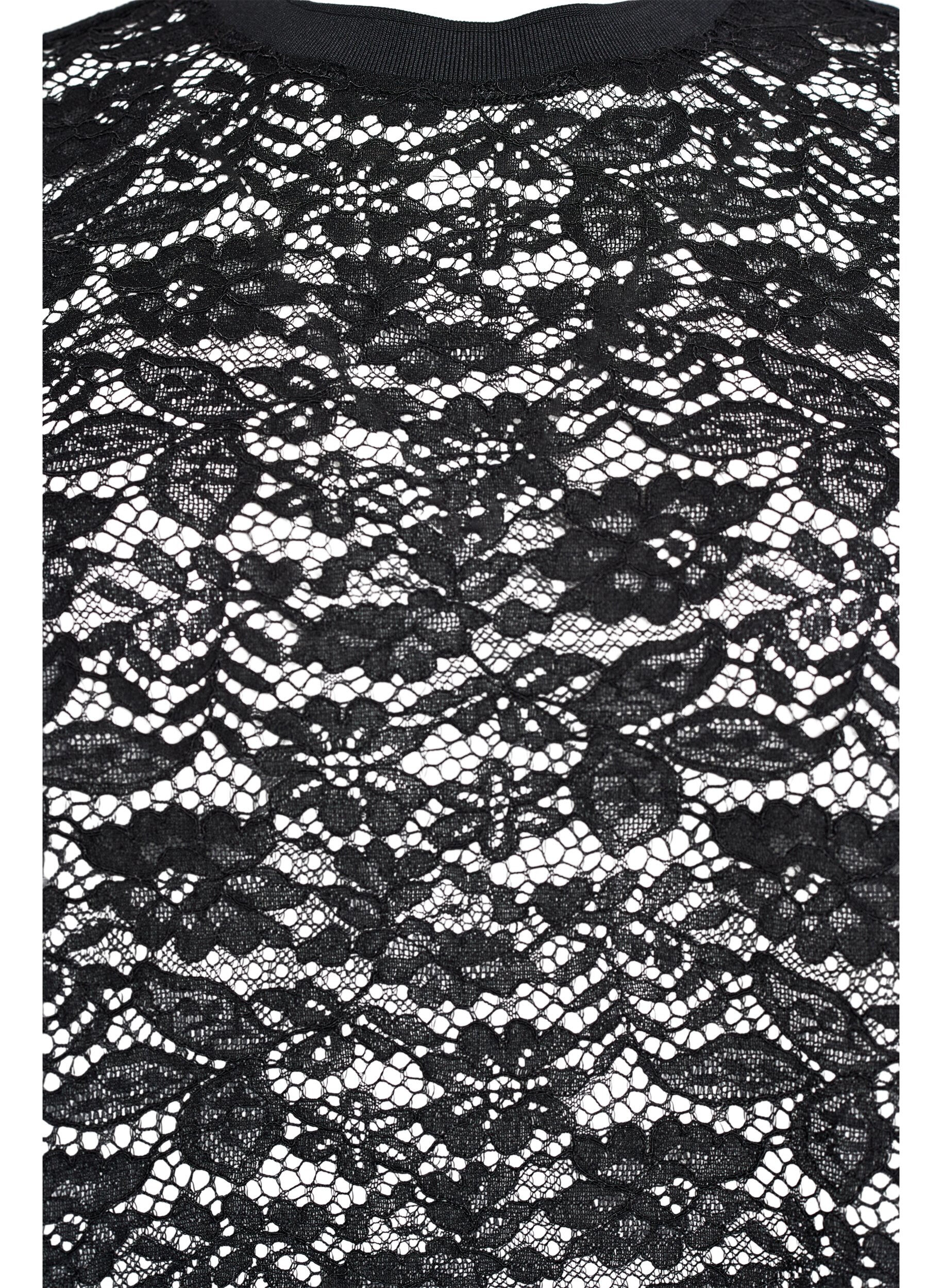 Zizzi Kanten blouse met korte mouwen en ronde hals, Zwart, Packshot image number 2