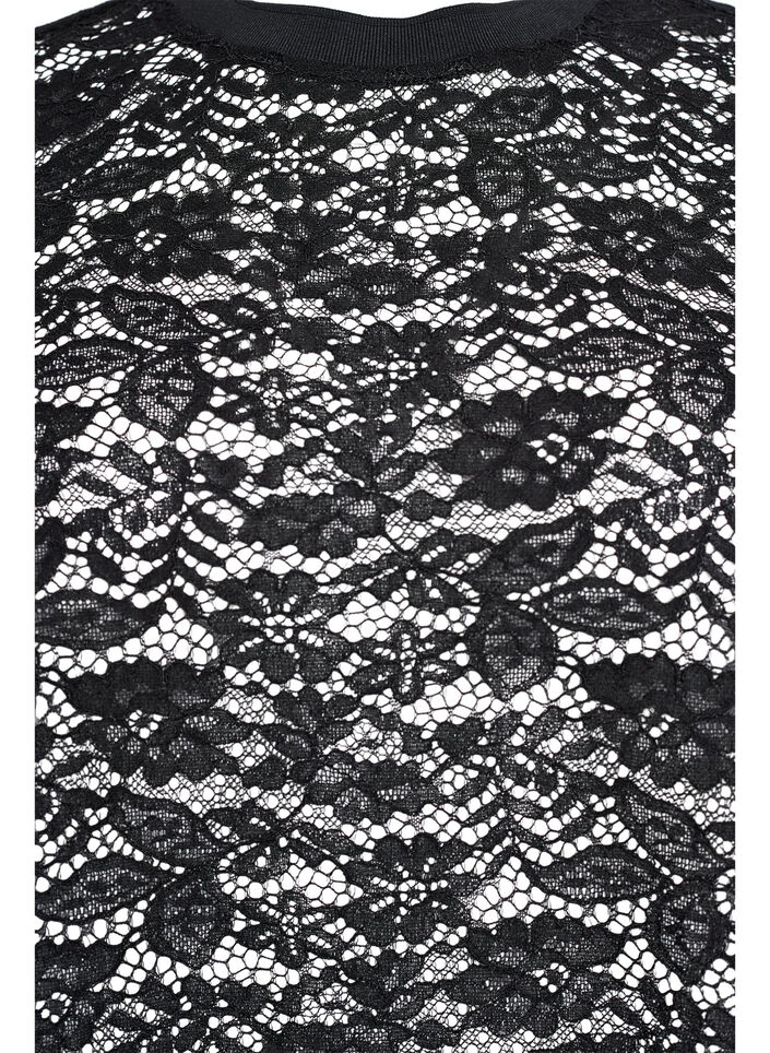 Kanten blouse met korte mouwen en ronde hals, Zwart, Packshot