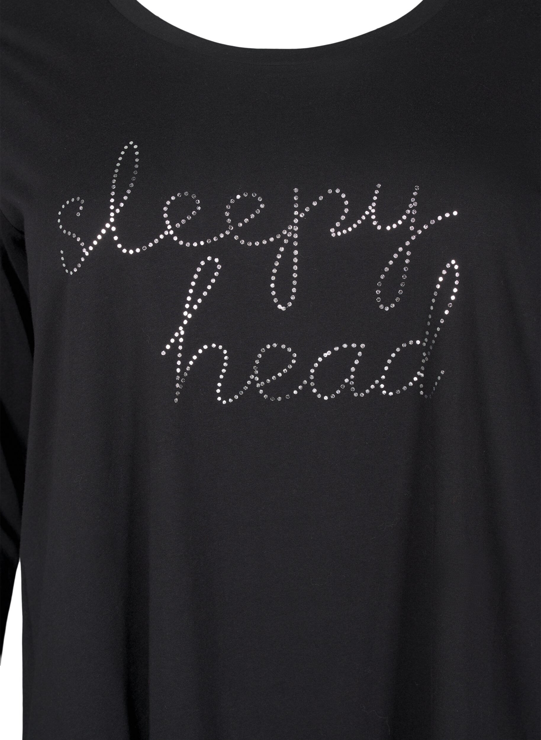 Zizzi Nachthemd met lange mouwen in biologisch katoen, Zwart, Packshot image number 2