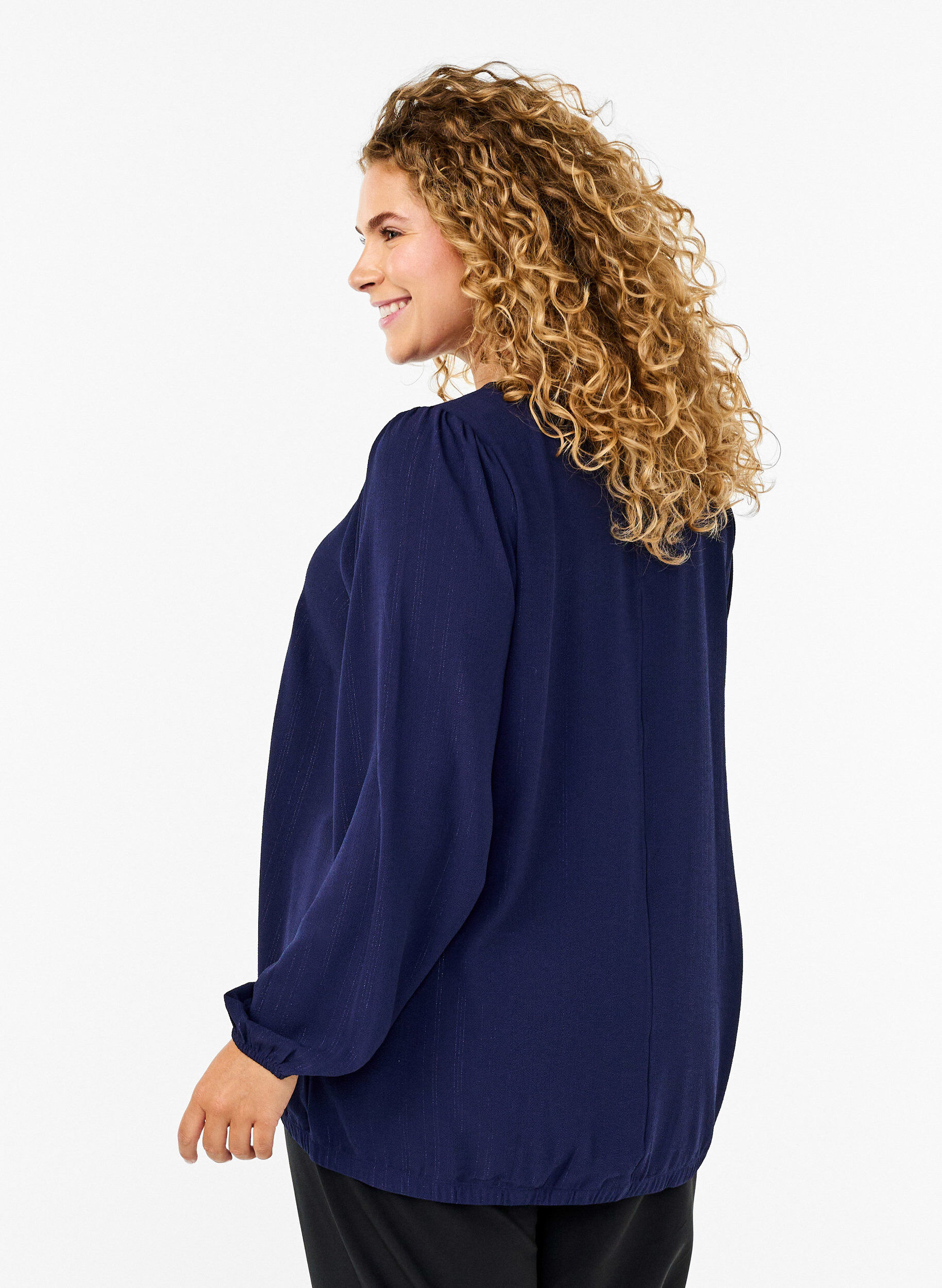 Zizzi Blouse met zilveren glitter, Blauw, Model image number 2