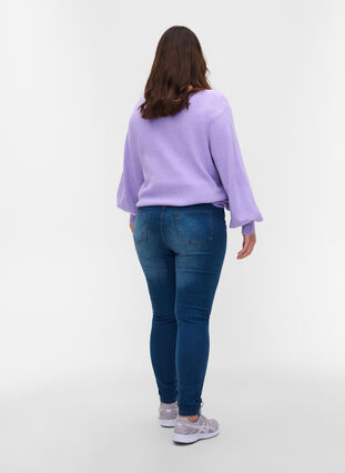 Super smalle Amy jeans met hoge taille, Blue denim, Model image number 1