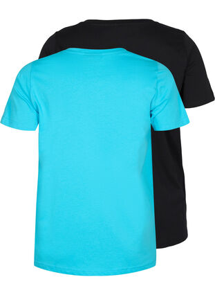 Set van 2 basic t-shirts in katoen, Blue Atoll / Black, Packshot image number 1
