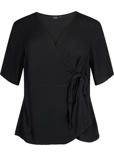 Viscose blouse met wikkel, Black, Packshot image number 0