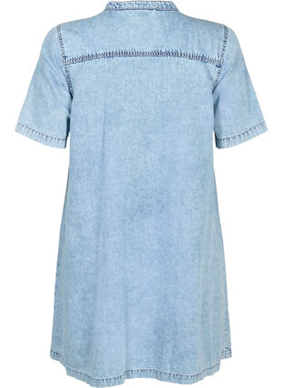 Denim jurk met korte mouwen en een A-lijnmodel, Blue denim, Packshot image number 1
