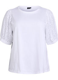 T-shirt met mouwen van broderie anglaise, Wit