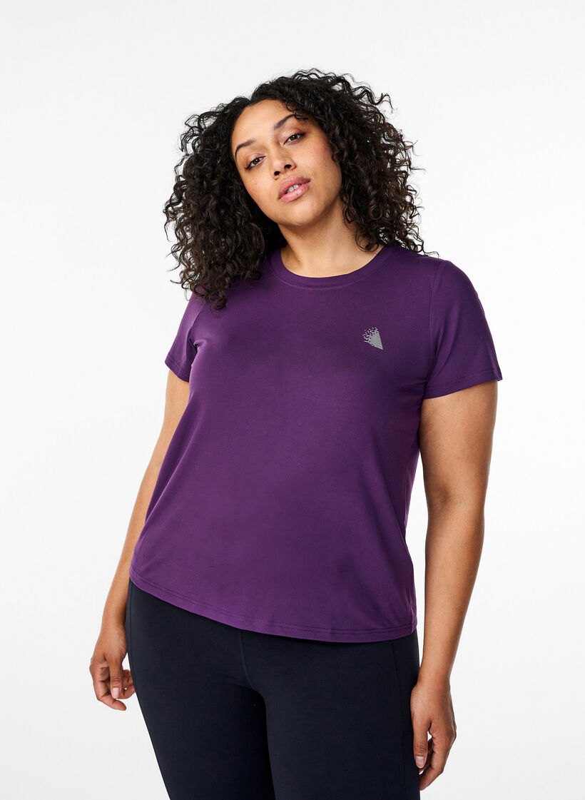 Slim fit sport T-shirt met ronde hals, Purple Pennant, Model image number 0